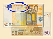 50 EUR -  Jak rozeznat ochranné prvky 50 € eurobankovek